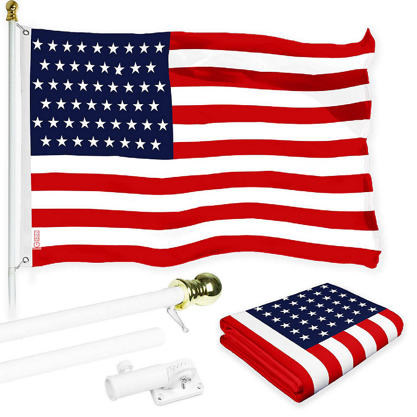 G128 Combo 6ft White Flagpole & 3x5 Ft USA 51 Stars Printed 150D Polyester Flag Image