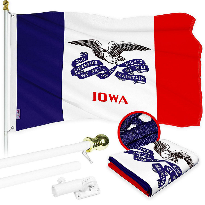 G128 Combo 6ft White Flagpole & 3x5ft Iowa 2019 Version Embroidered 210D Polyester Flag Image