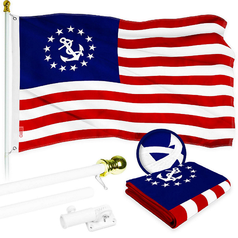 G128 Combo 6ft White Flagpole & 3x5ft USA Nautical Embroidered 210D Polyester Flag Image