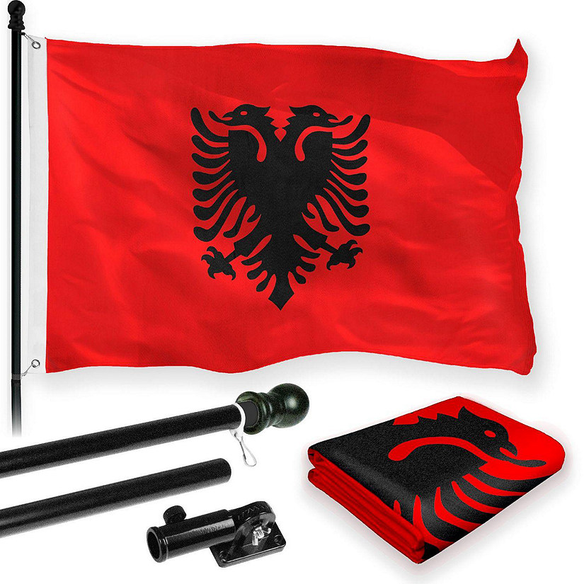 G128 - Combo Pack: 6 Feet Tangle Free Spinning Flagpole (Black) Albania Flag 3x5 ft Printed 150D Brass Grommets (Flag Included) Aluminum Flag Pole Image