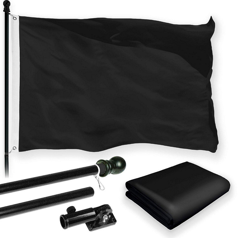 G128 - Combo Pack: 6 Feet Tangle Free Spinning Flagpole (Black) Solid Black Flag 3x5 ft Printed 150D Brass Grommets (Flag Included) Aluminum Flag Pole Image