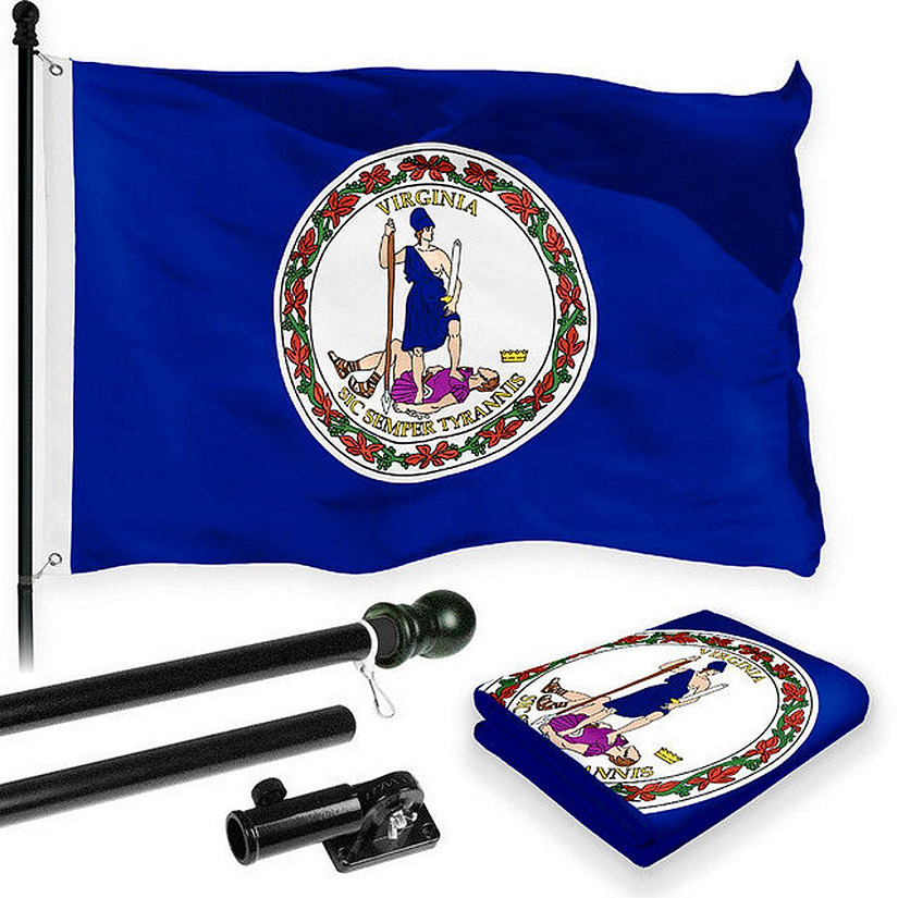 G128 - Combo Pack: 6 Feet Tangle Free Spinning Flagpole (Black) Virginia VA State Flag 3x5 ft Printed 150D Brass Grommets (Flag Included) Aluminum Flag Pole Image