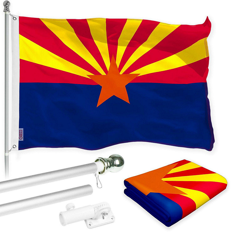 G128 Combo Pack 6 Feet Tangle Free Spinning Flagpole Silver Arizona Az State Flag 3x5 Ft