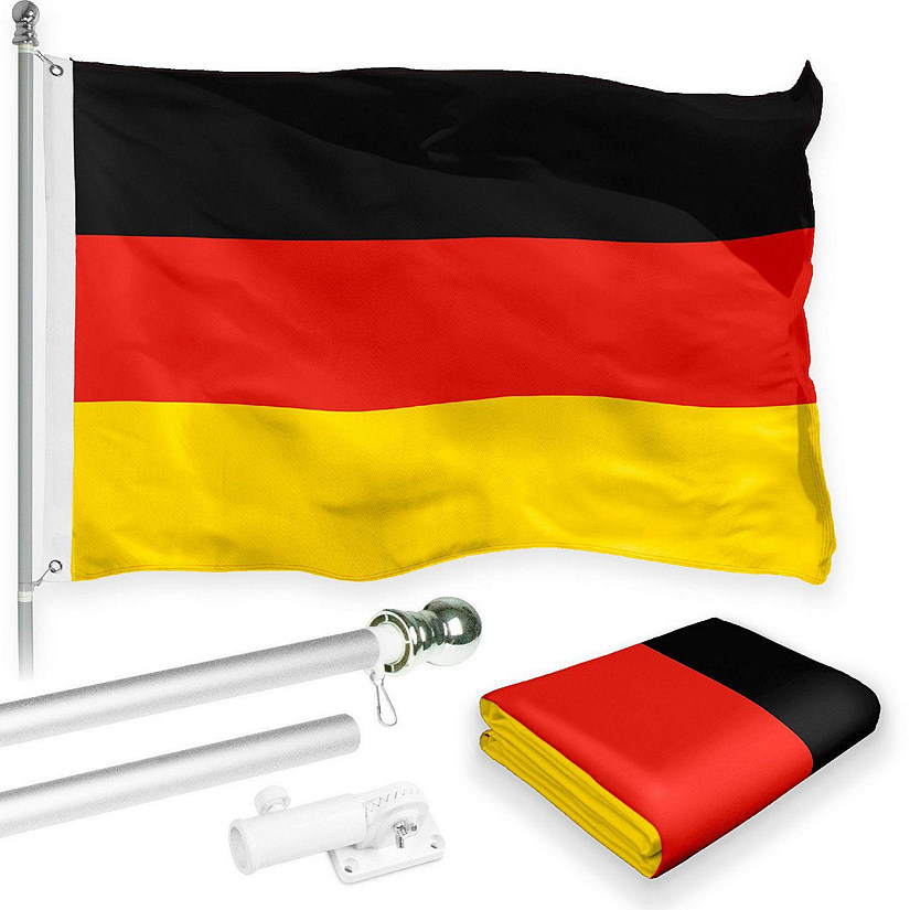 G128 - Combo Pack: 6 Feet Tangle Free Spinning Flagpole (Silver) Germany German Flag 3x5 ft Printed 150D Brass Grommets (Flag Included) Aluminum Flag Pole Image