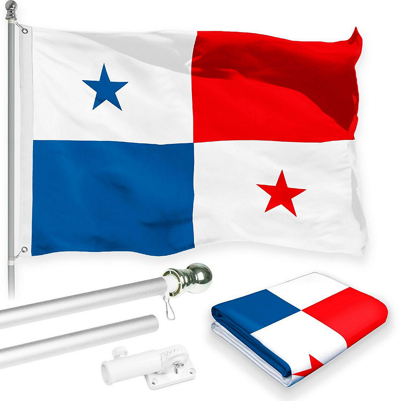 G128 - Combo Pack: 6 Feet Tangle Free Spinning Flagpole (Silver) Panama Panamanian Flag 3x5 ft Printed 150D Brass Grommets (Flag Included) Aluminum Flag Pole Image