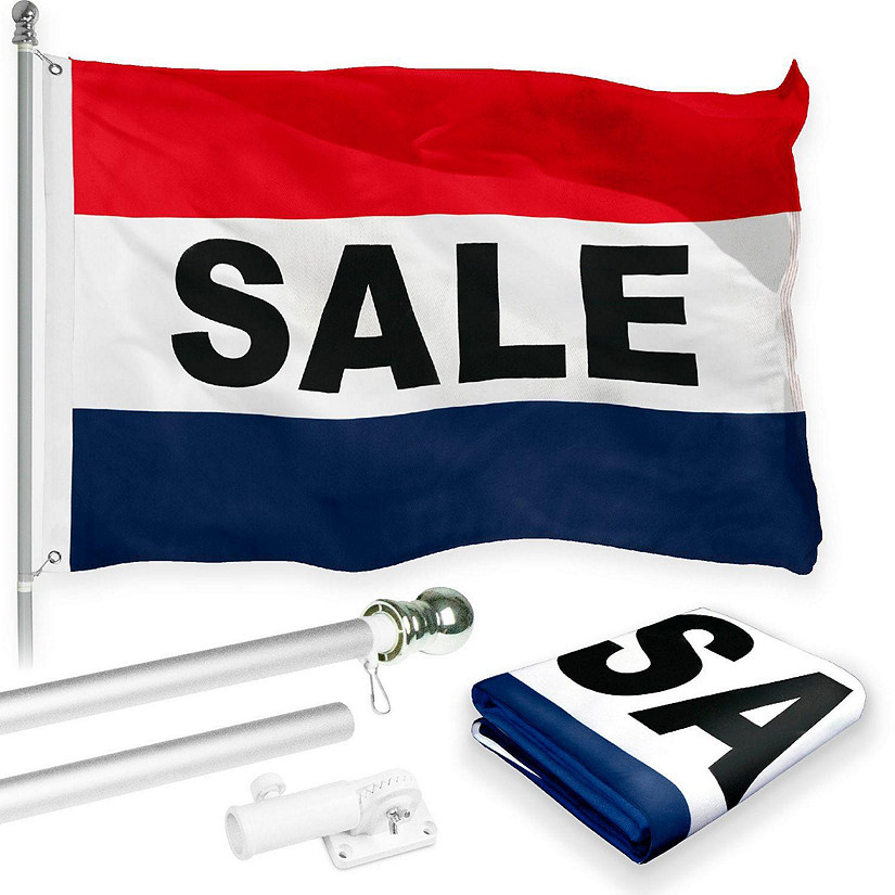 G128 - Combo Pack: 6 Feet Tangle Free Spinning Flagpole (Silver) Sale Flag 3x5 ft Printed 150D Brass Grommets (Flag Included) Aluminum Flag Pole Image