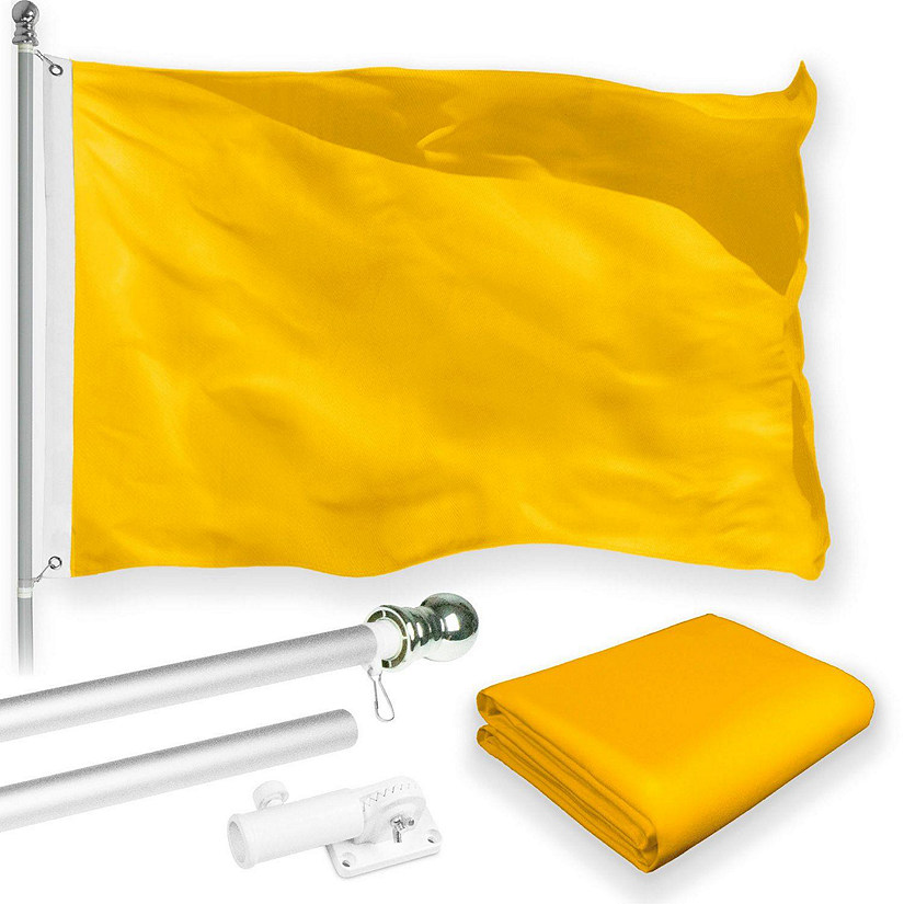 G128 - Combo Pack: 6 Feet Tangle Free Spinning Flagpole (Silver) Solid Golden Yellow Flag 3x5 ft Printed 150D Brass Grommets (Flag Included) Aluminum Flag Pole Image