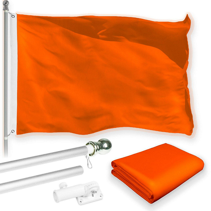 G128 - Combo Pack: 6 Feet Tangle Free Spinning Flagpole (Silver) Solid Orange Flag 3x5 ft Printed 150D Brass Grommets (Flag Included) Aluminum Flag Pole Image
