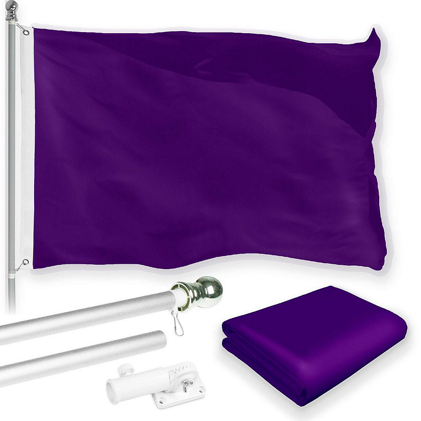 G128 - Combo Pack: 6 Feet Tangle Free Spinning Flagpole (Silver) Solid Purple Flag 3x5 ft Printed 150D Brass Grommets (Flag Included) Aluminum Flag Pole Image