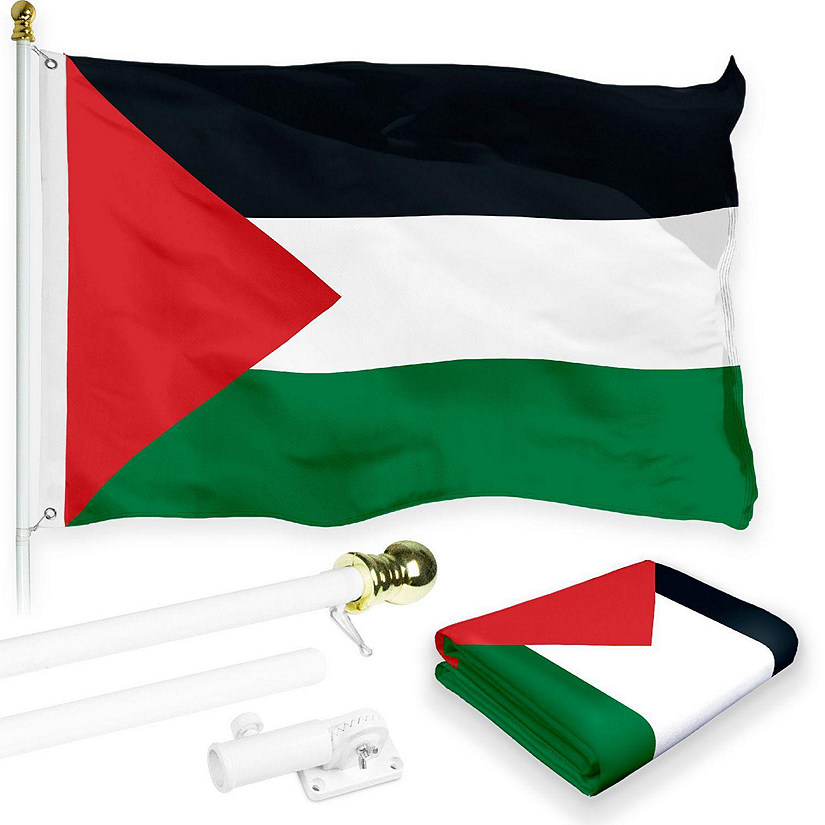 G128 - Combo Pack: 6 Feet Tangle Free Spinning Flagpole (White) Palestine Palestinian Flag 3x5 ft Printed 150D Brass Grommets (Flag Included) Aluminum Flag Pole Image