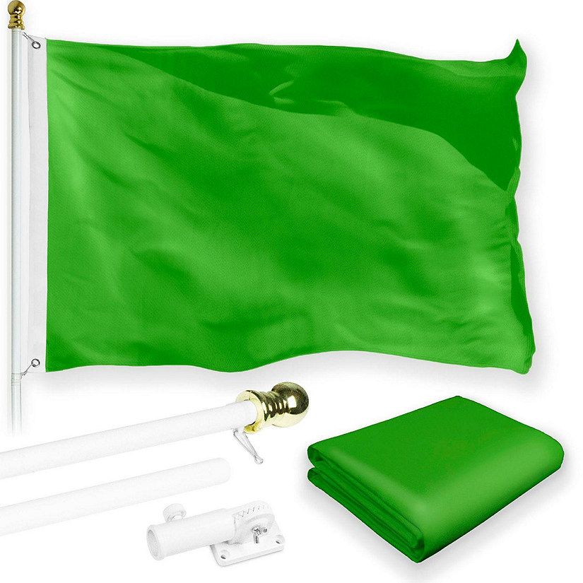 G128 - Combo Pack: 6 Feet Tangle Free Spinning Flagpole (White) Solid Lime Green Flag 3x5 ft Printed 150D Brass Grommets (Flag Included) Aluminum Flag Pole Image
