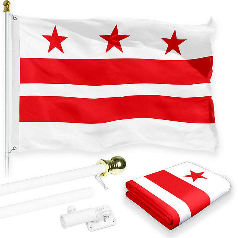 G128 Combo Pack 6 Feet Tangle Free Spinning Flagpole White   G128 Combo Pack 6 Feet Tangle Free Spinning Flagpole White Washington Dc Capital Flag 3x5 Ft Printed 150d Brass Grommets Flag Included Aluminum Flag Pole~14212865$NOWA$