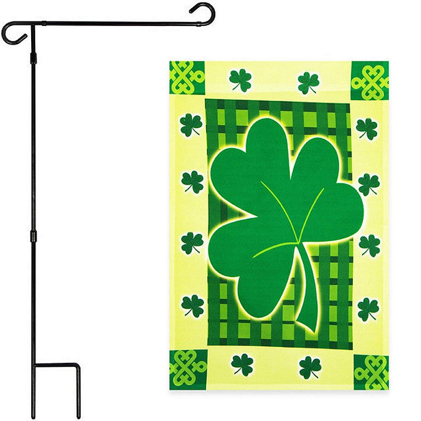 G128 - Combo Pack: Garden Flag Stand Black 36x16IN and Garden Flag Large Clover 12x18IN Image