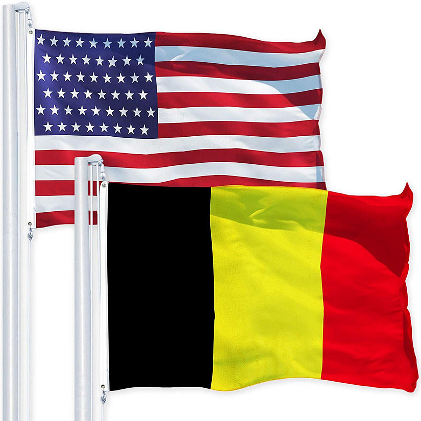 G128 Combo Pack USA American Flag 3x5 Ft 150D Printed Stars & Belgium Belgian Flag 3x5 Ft 150D Printed Image