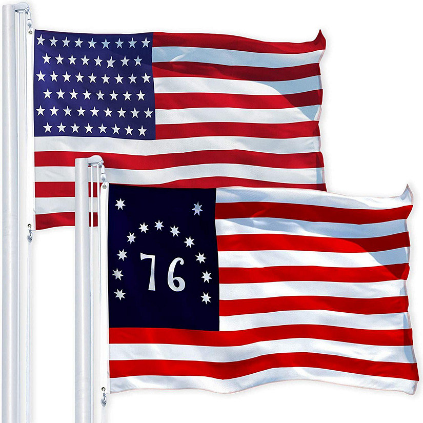 G128 Combo Pack USA American Flag 3x5 Ft 150D Printed Stars & Bennington Flag 3x5 Ft 150D Printed Image