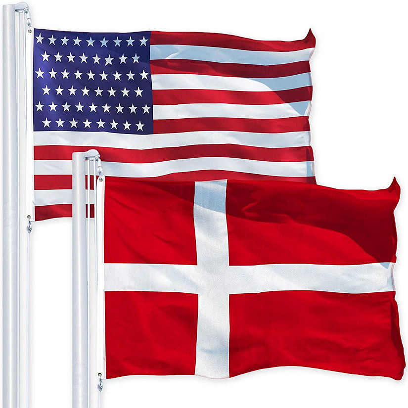G128 Combo Pack USA American Flag 3x5 Ft 150D Printed Stars & Denmark Danish Flag 3x5 Ft 150D Printed Image
