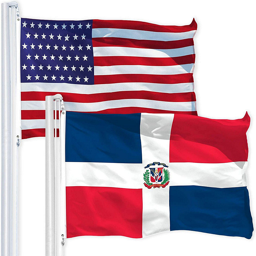 G128 Combo Pack USA American Flag 3x5 Ft 150D Printed Stars & Dominican Republic Flag 3x5 Ft 150D Printed Image
