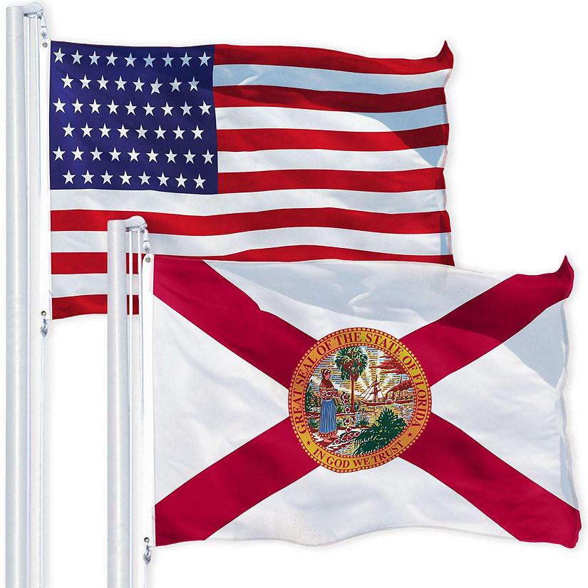 G128 Combo Pack USA American Flag 3x5 Ft 150D Printed Stars & Florida State Flag 3x5 Ft 150D Printed Image