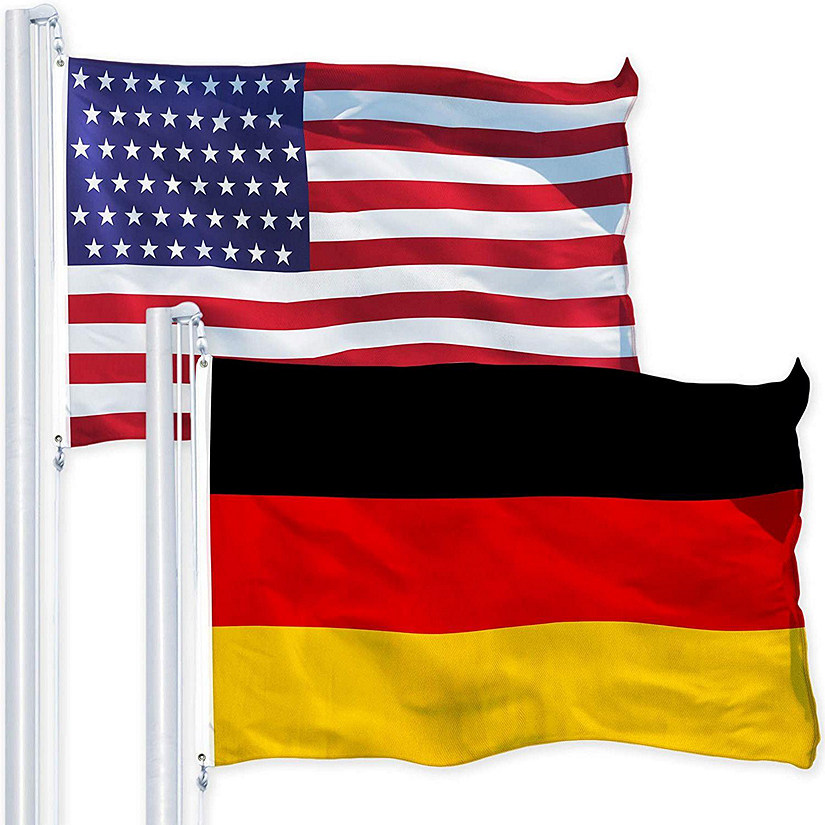 G128 Combo Pack USA American Flag 3x5 Ft 150D Printed Stars & Germany German Flag 3x5 Ft 150D Printed Image