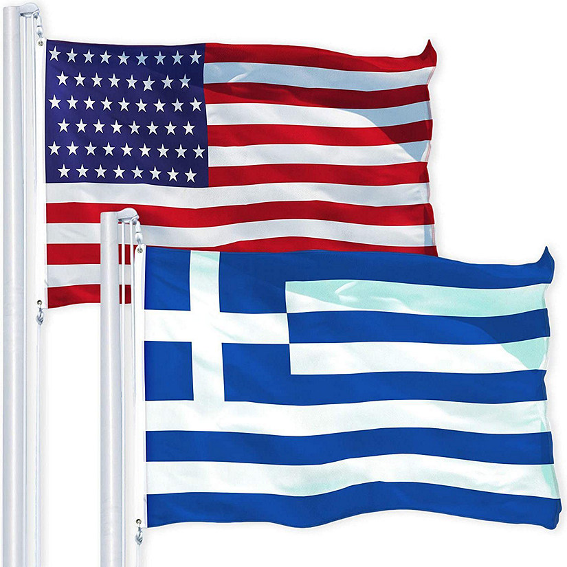 G128 Combo Pack USA American Flag 3x5 Ft 150D Printed Stars & Greece Flag 3x5 Ft 150D Printed Image