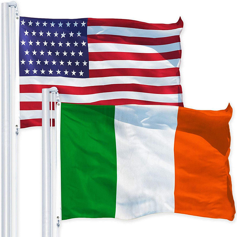 G128 Combo Pack USA American Flag 3x5 Ft 150D Printed Stars & Ireland Irish Flag 3x5 Ft 150D Printed Image