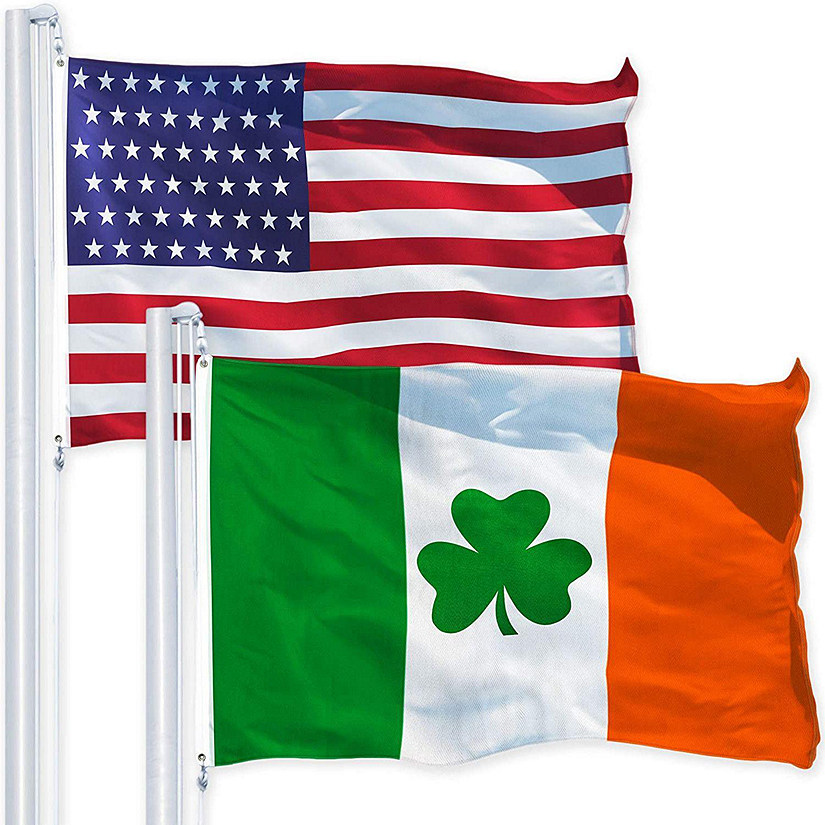 G128 Combo Pack USA American Flag 3x5 Ft 150D Printed Stars & Irish Shamrock Flag 3x5 Ft 150D Printed Image