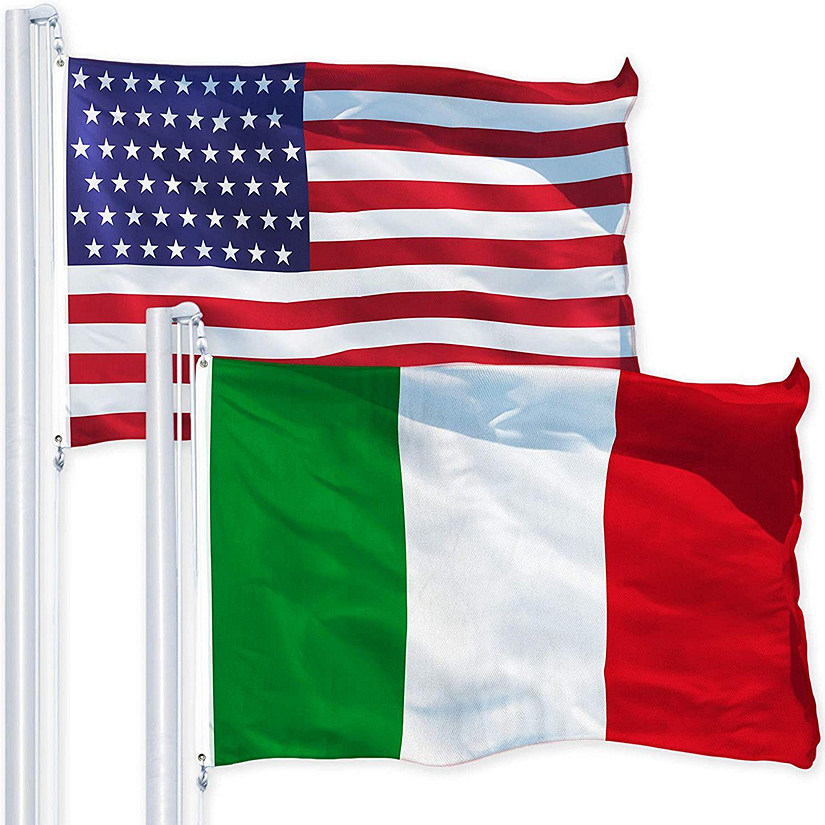 G128 Combo Pack USA American Flag 3x5 Ft 150D Printed Stars & Italy Italian Flag 3x5 Ft 150D Printed Image