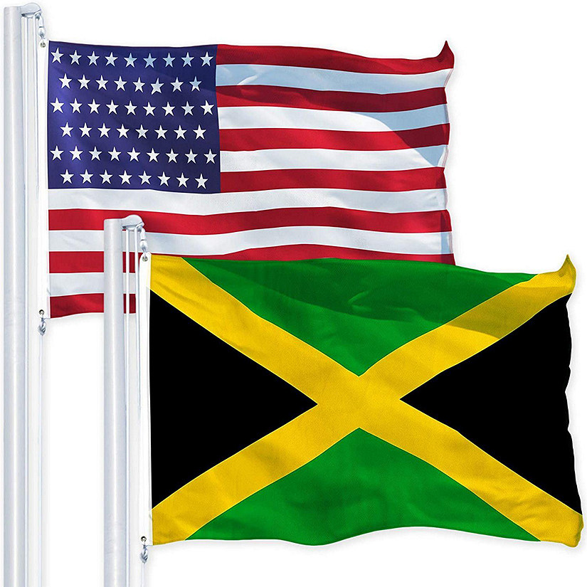 G128 Combo Pack USA American Flag 3x5 Ft 150D Printed Stars & Jamaica Jamaican Flag 3x5 Ft 150D Printed Image