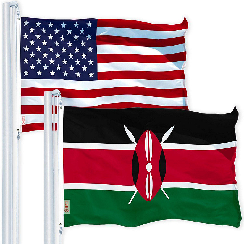 G128 Combo Pack USA American Flag 3x5 Ft 150D Printed Stars & Kenya Flag 3x5 Ft 150D Printed Image