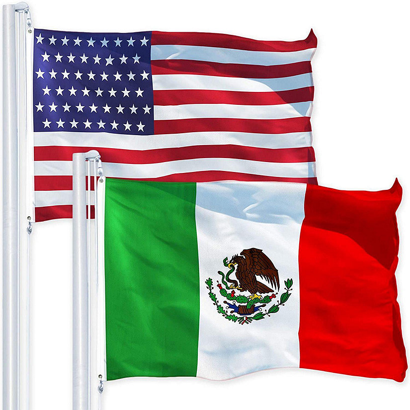 G128 Combo Pack USA American Flag 3x5 Ft 150D Printed Stars & Mexico Mexican Flag 3x5 Ft 150D Printed Image