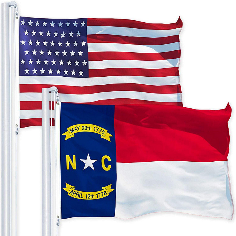 G128 Combo Pack USA American Flag 3x5 Ft 150D Printed Stars & North Carolina State Flag 3x5 Ft 150D Printed Image