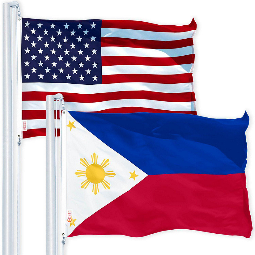 G128 Combo Pack USA American Flag 3x5 Ft 150D Printed Stars & Philippines Flag 3x5 Ft 150D Printed Image
