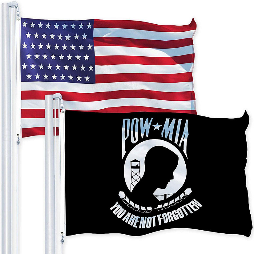 G128 Combo Pack USA American Flag 3x5 Ft 150D Printed Stars & POW MIA Flag 3x5 Ft 150D Printed Image