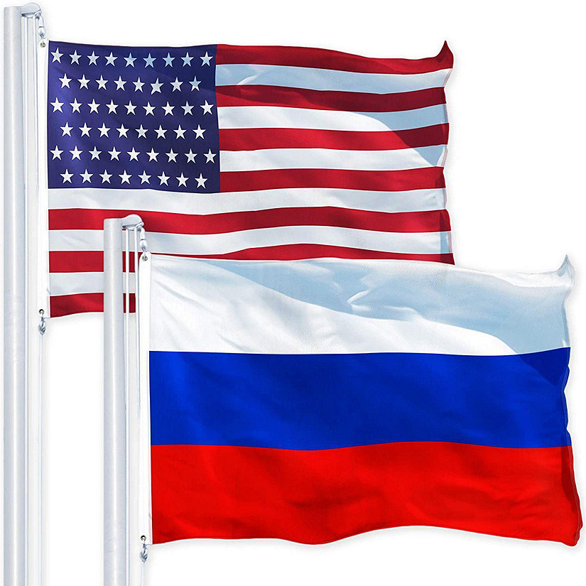 G128 Combo Pack USA American Flag 3x5 Ft 150D Printed Stars & Russia Russian Flag 3x5 Ft 150D Printed Image
