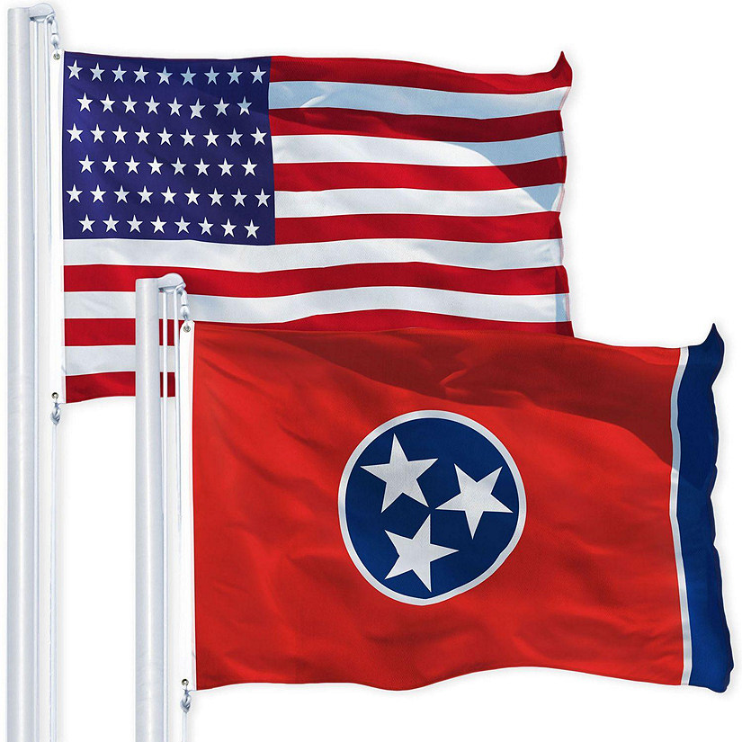 G128 Combo Pack USA American Flag 3x5 Ft 150D Printed Stars & Tennessee State Flag 3x5 Ft 150D Printed Image
