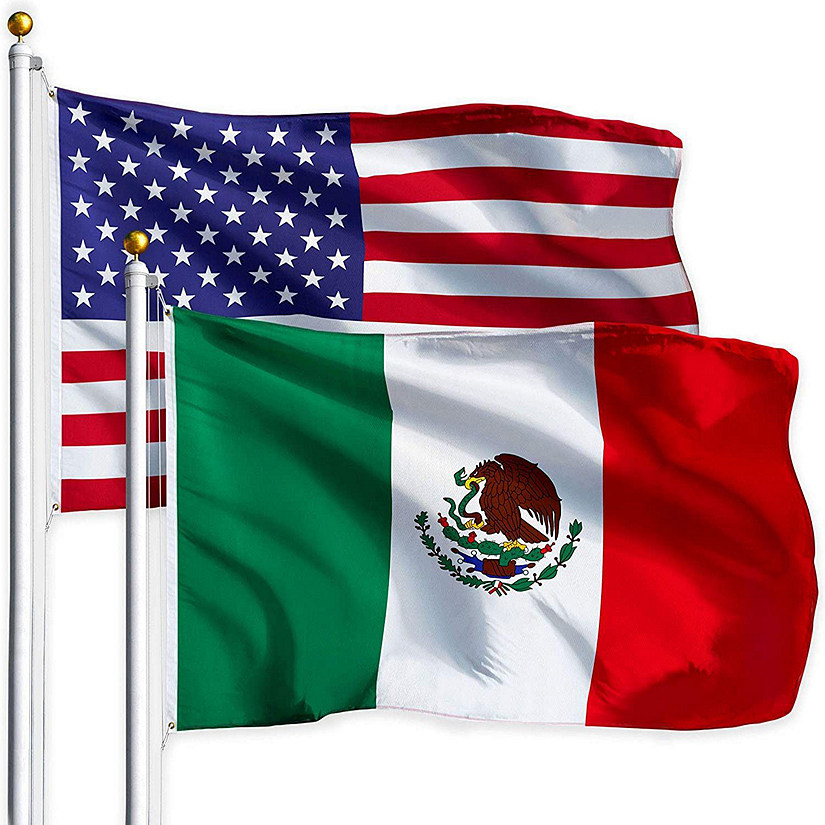 G128 Combo Pack USA American Flag 3x5 Ft 75D Printed Stars & Mexico Mexican Flag 3x5 Ft 75D Printed Image