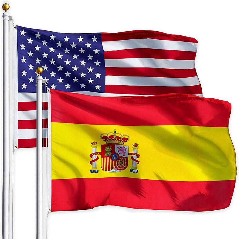 G128 Combo Pack USA American Flag 3x5 Ft 75D Printed Stars & Spain Spanish Flag 3x5 Ft 75D Printed Image