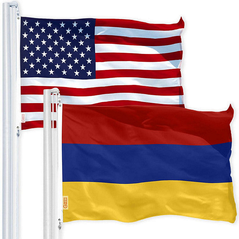 G128 - Combo Pack: USA American Flag and Armenia Armenian Flag 3x5 FT Printed 150D Polyester Image
