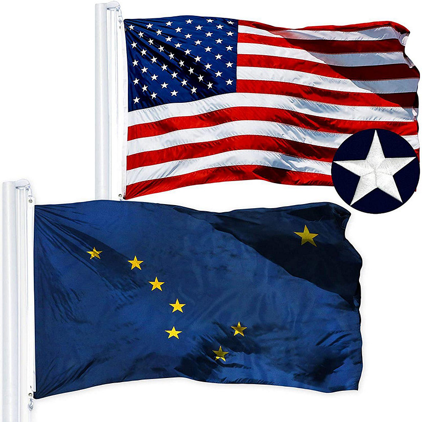 G128 Combo Pack USA American Flag and USA Flag Stars & Alaska State Flag and USA Flag Image