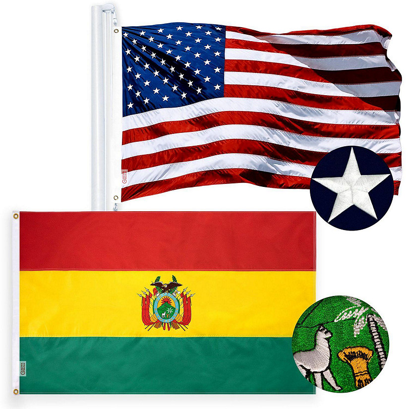 G128 Combo Pack USA American Flag and USA Flag Stars & Bolivia Bolivian Flag 3x5 Ft Doublesided Embroidered 210D Image