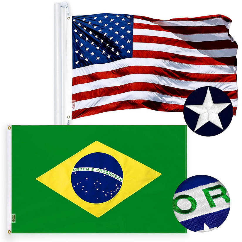 G128 Combo Pack USA American Flag and USA Flag Stars & Brazil Brazilian Flag 3x5 Ft Doublesided Embroidered 210D Image
