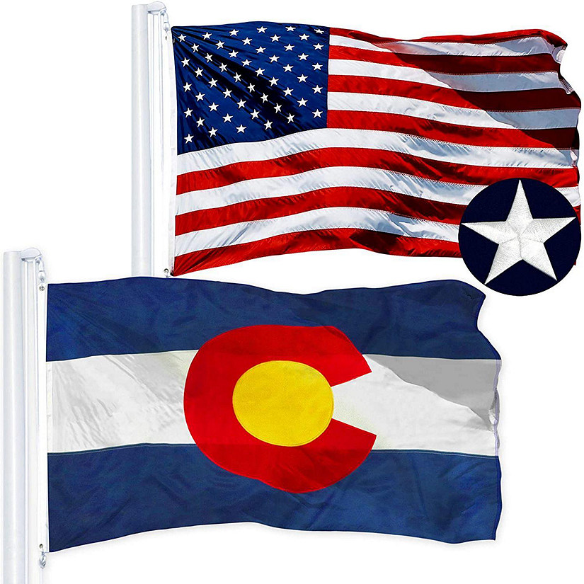 G128 Combo Pack USA American Flag and USA Flag Stars & Colorado State Flag and USA Flag Image