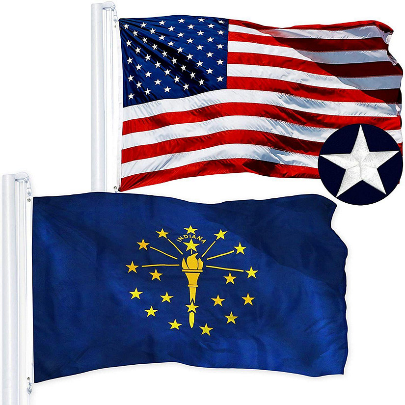 G128 Combo Pack USA American Flag and USA Flag Stars & Indiana State Flag and USA Flag Image