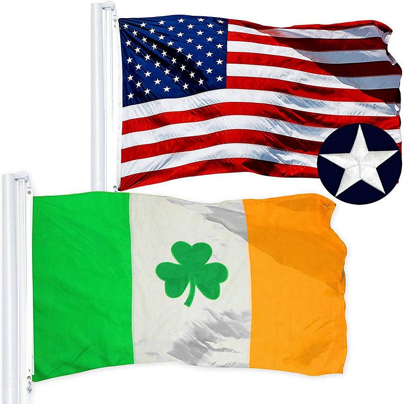 G128 Combo Pack USA American Flag and USA Flag Stars & Irish Shamrock Flag and USA Flag Image