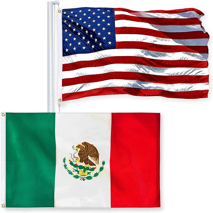 G128 Combo Pack USA American Flag and USA Flag Stars & Mexico Flag and USA Flag Double Sided 3ply Image