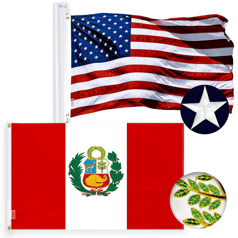 G128 Combo Pack USA American Flag and USA Flag Stars & Peru Peruvian Flag 3x5 Ft Doublesided Embroidered 210D Image