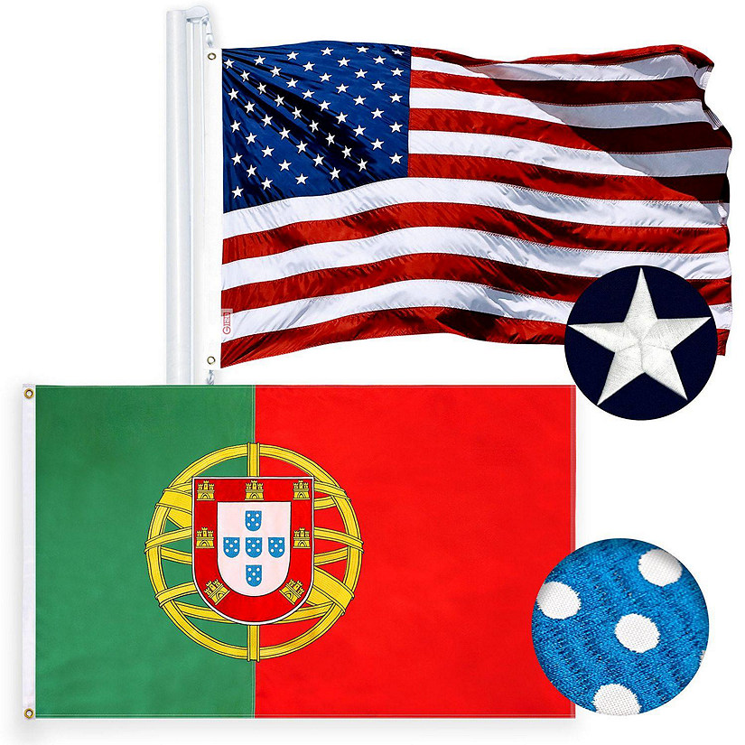 G128 Combo Pack USA American Flag and USA Flag Stars & Portugal Portuguese Flag 3x5 Ft Doublesided Embroidered 210D Image