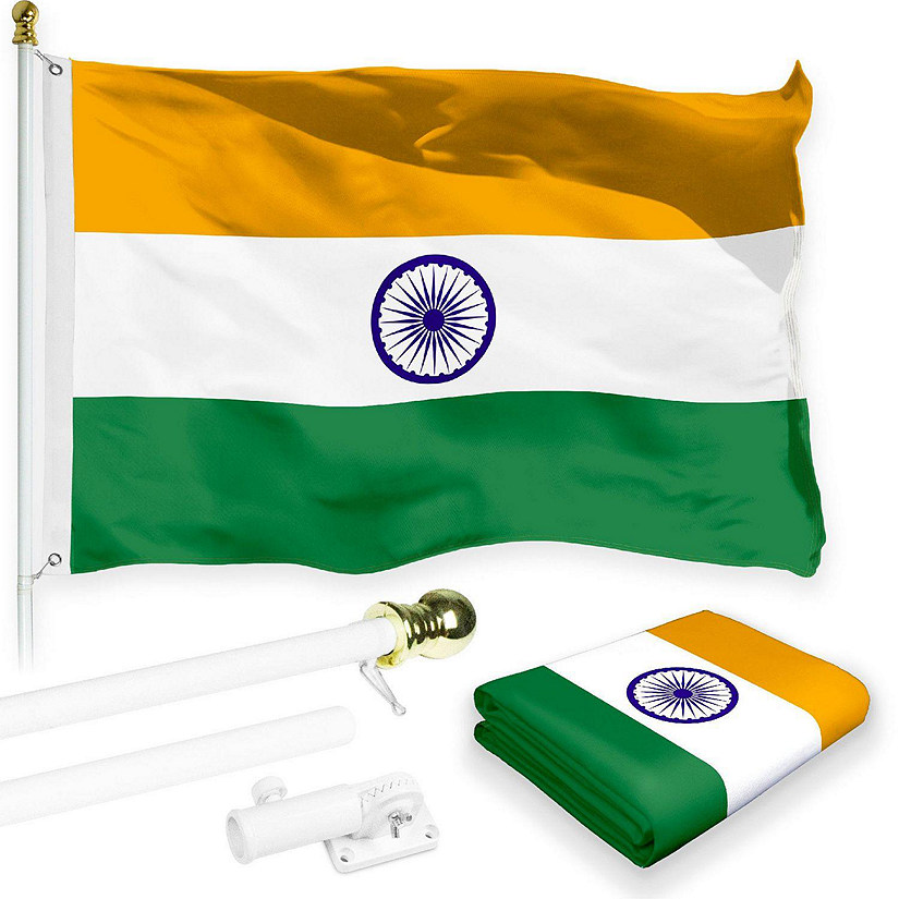 G128 Flag Pole 6FT White Tangle Free and India Indian Flag 3x5FT Combo Printed 150D Polyester