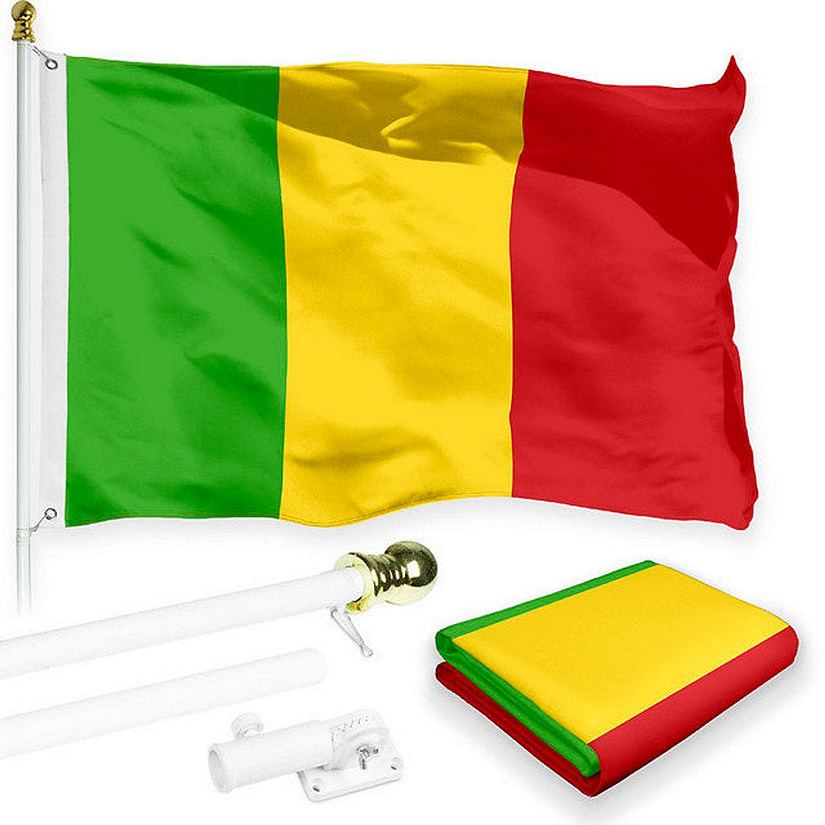 G128 - Flag Pole 6FT White Tangle Free and Mali Malian Flag 3x5FT Combo Printed 150D Polyester Image