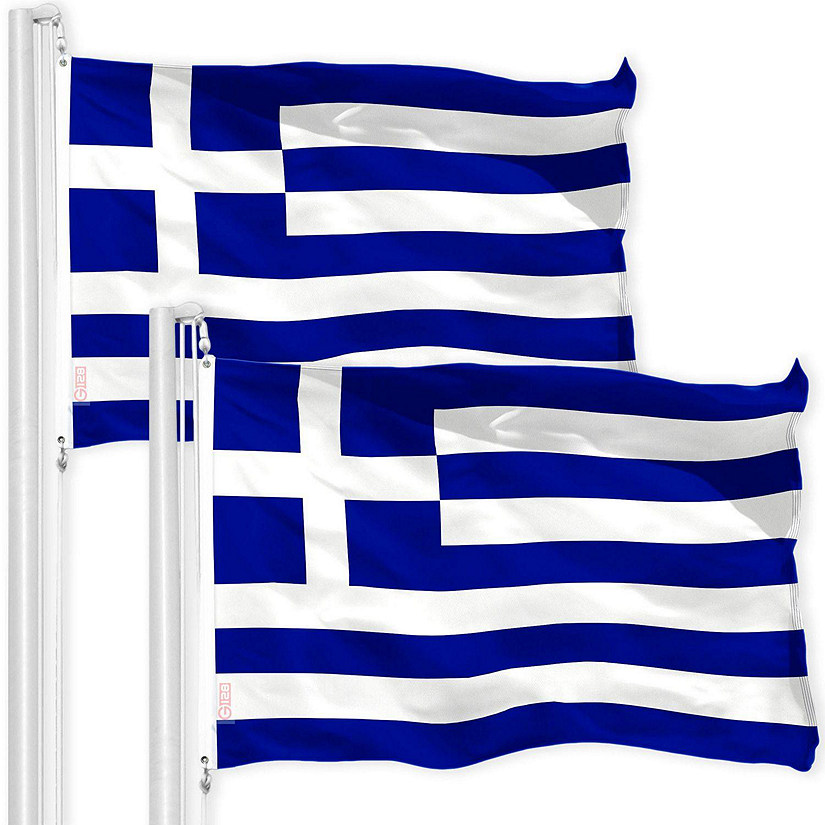 G128 - Greece Greek Flag 3x5FT 2 Pack 150D Printed Polyester Image